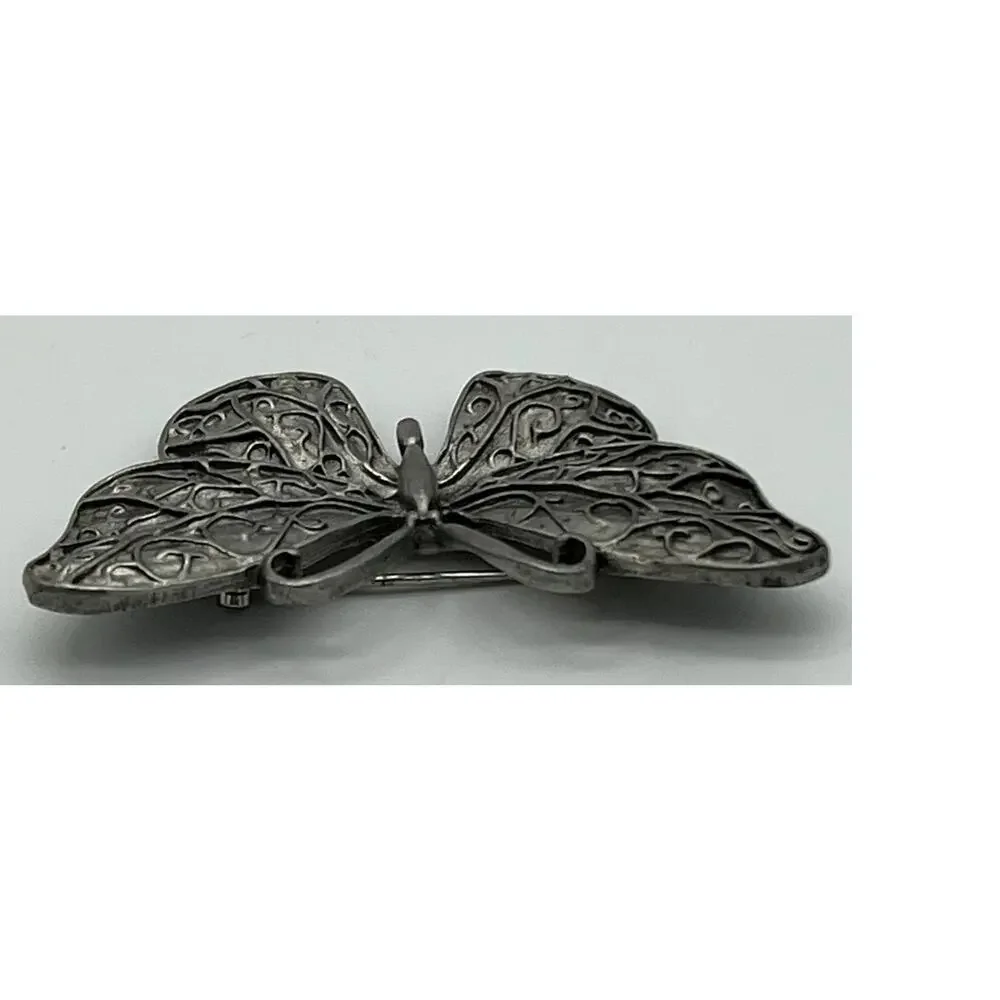 Silvertone Textured Butterfly Whimsical Pin Brooch Jewelry Fashion Accessory